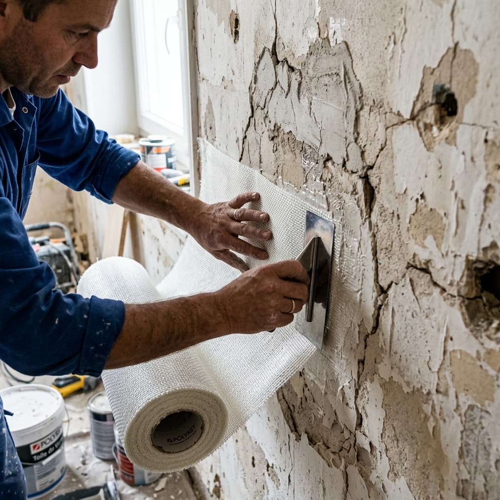 Rouleau de toile de verre blanche fibreuse pour mur imparfait