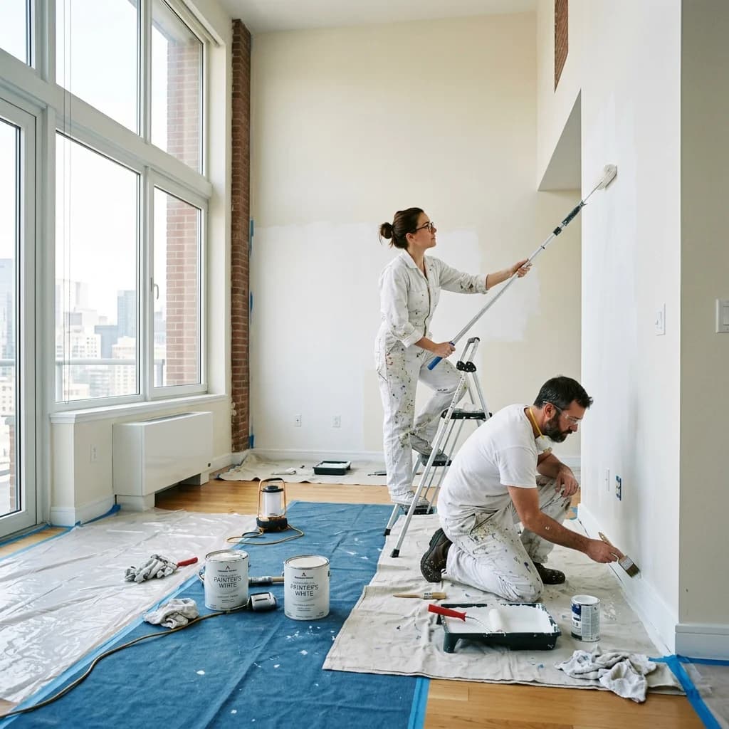 Artisans peintres Élite Peinture Orléans au travail sur chantier