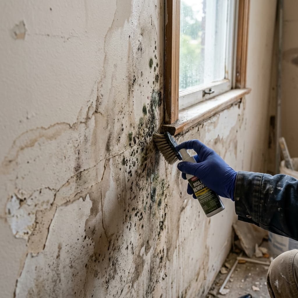 Traitement professionnel de murs humides et moisissures avant peinture — Problème humidité Orléans