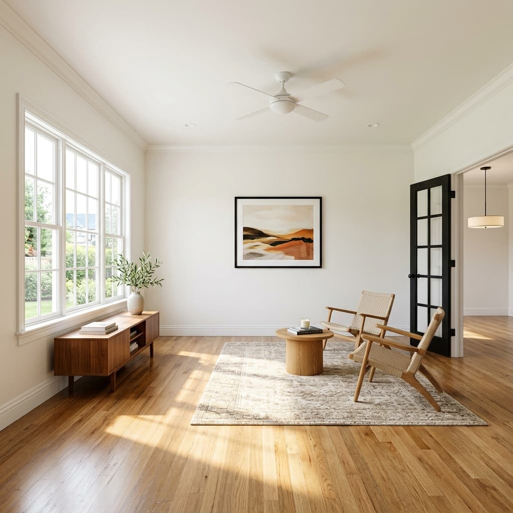 Préparation d'une maison pour la vente avec une peinture blanche lumineuse (home staging).